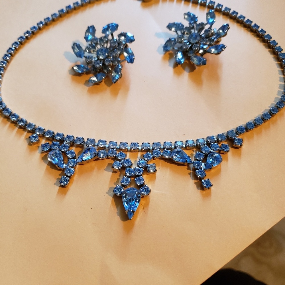 Vintage Rhinestone Necklace with Clip on earings